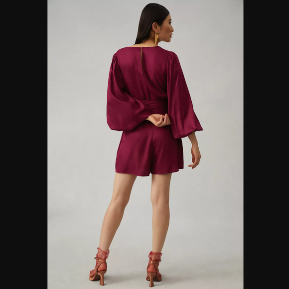 NWT Farm Rio Bell-Sleeve Wine Romper - Small - Picture 2 of 5